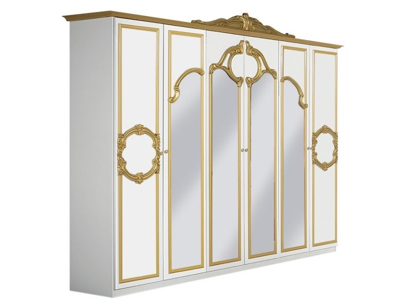 Armoire BAROCCO blanc or 6P