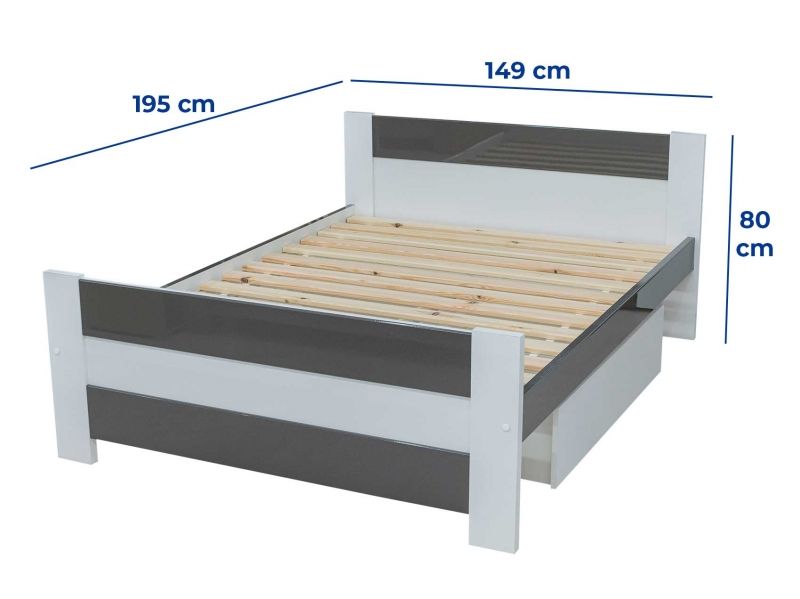 Dimensions du lit tiroir 140 x 190 cm Valentino