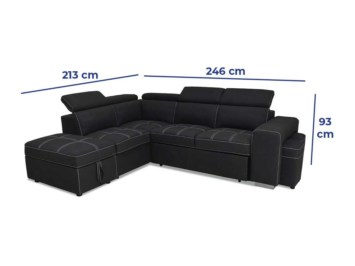 Canapé d'Angle Fernando - Gauche - Noir dimensions