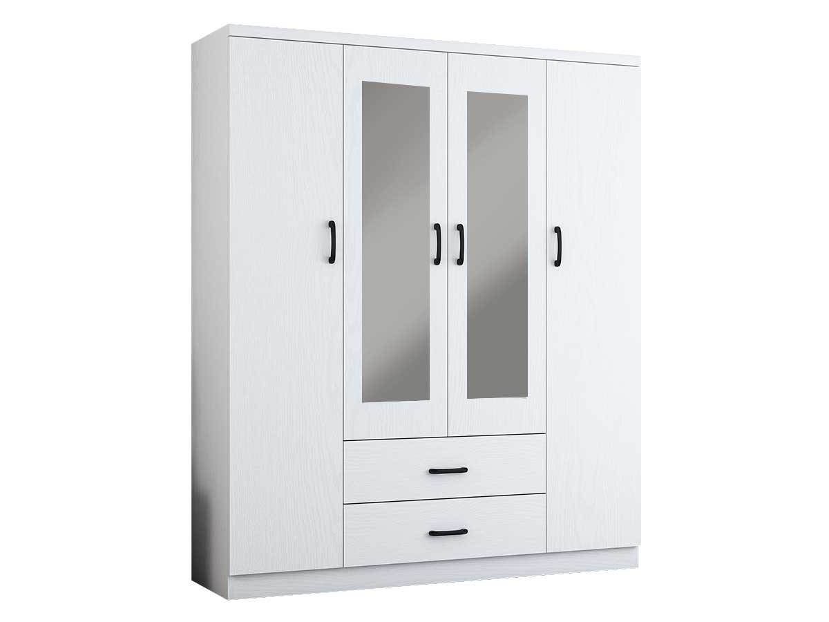 Armoire 4 portes Valentina blanc + Miroir