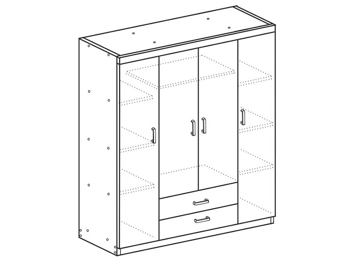 Armoire 4 portes Valentina Chêne + Miroir pas cher | PROCONFORT