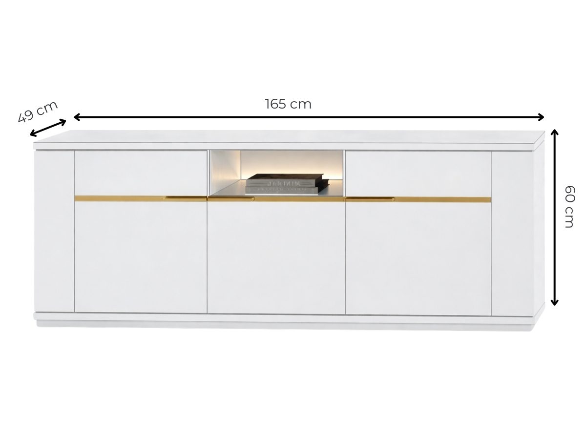 Meuble TV 3 portes avec rangements 165 cm Pegaso