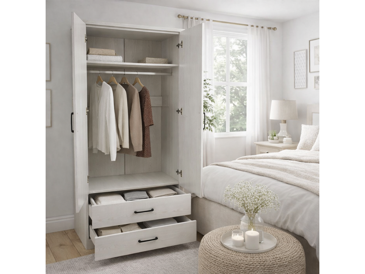 Armoire 2 Portes Valentina Blanc | Meubles UBAUD