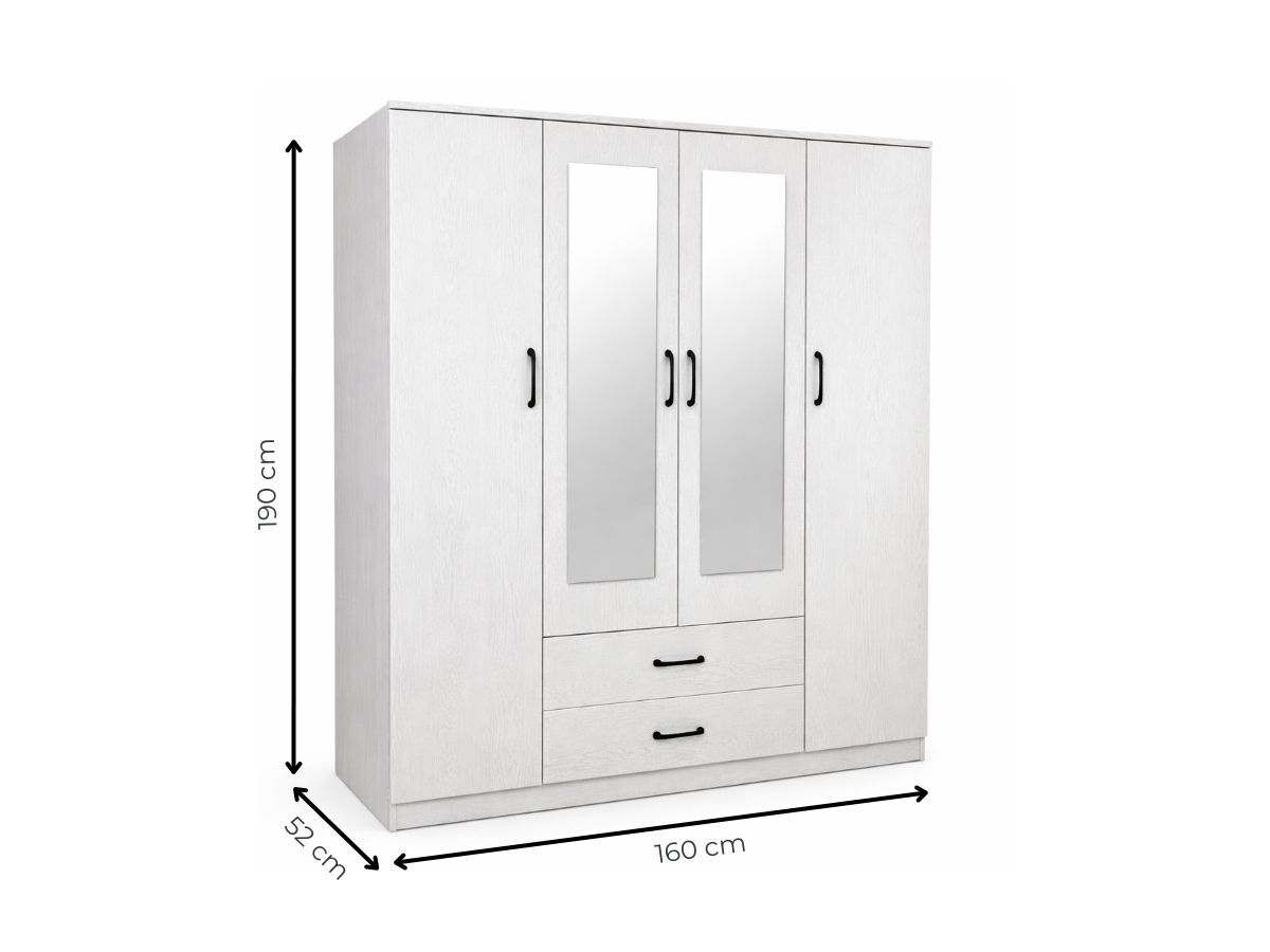 Armoire 4 portes avec miroir Valentina blanc | PROCONFORT