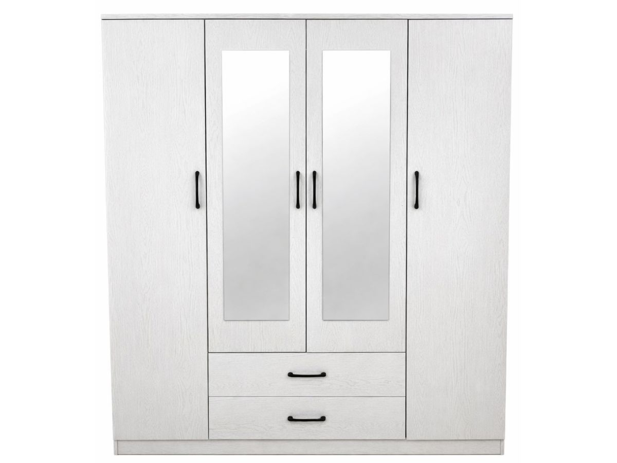 Armoire 4 portes avec miroir Valentina blanc | PROCONFORT