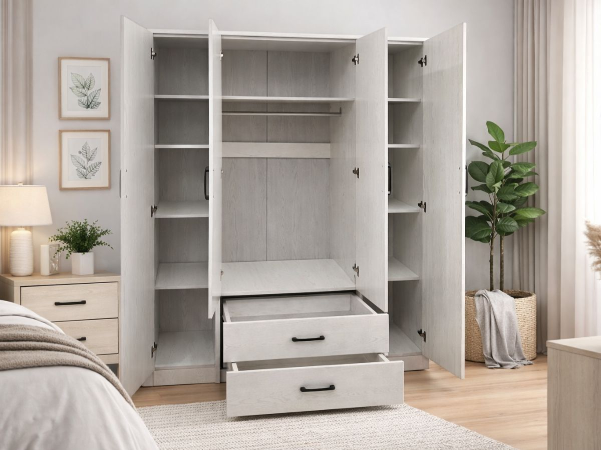 Armoire 4 portes avec miroir Valentina blanc | PROCONFORT