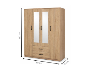 Armoire 4 portes Valentina Chêne + Miroir pas cher | PROCONFORT