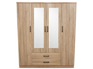 Armoire 4 portes Valentina Chêne + Miroir pas cher | PROCONFORT