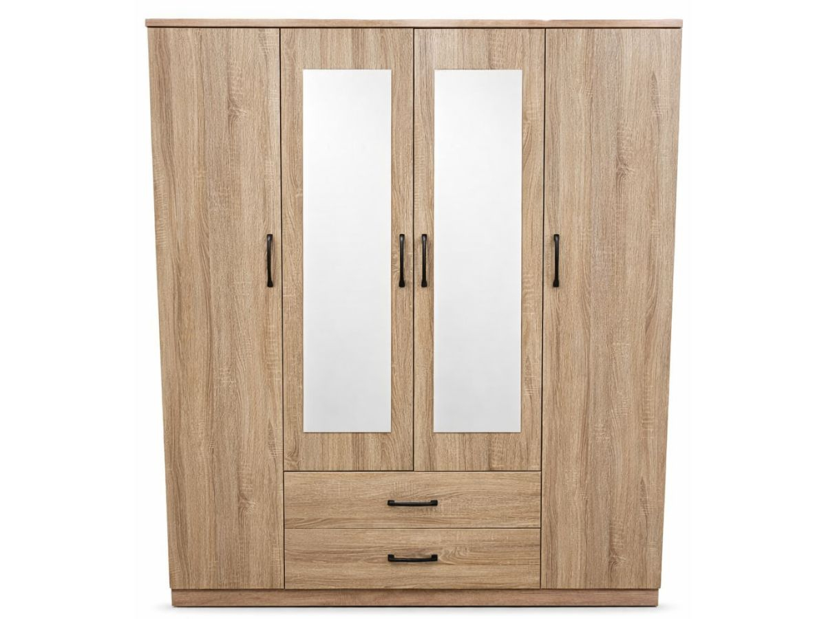 Armoire 4 portes Valentina Chêne + Miroir pas cher | PROCONFORT