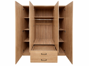 Armoire 4 portes Valentina Chêne + Miroir pas cher | PROCONFORT