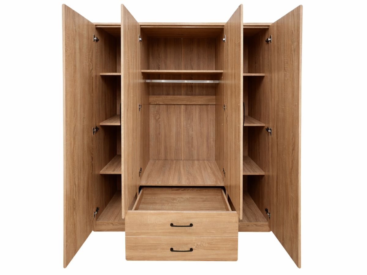 Armoire 4 portes Valentina Chêne + Miroir pas cher | PROCONFORT