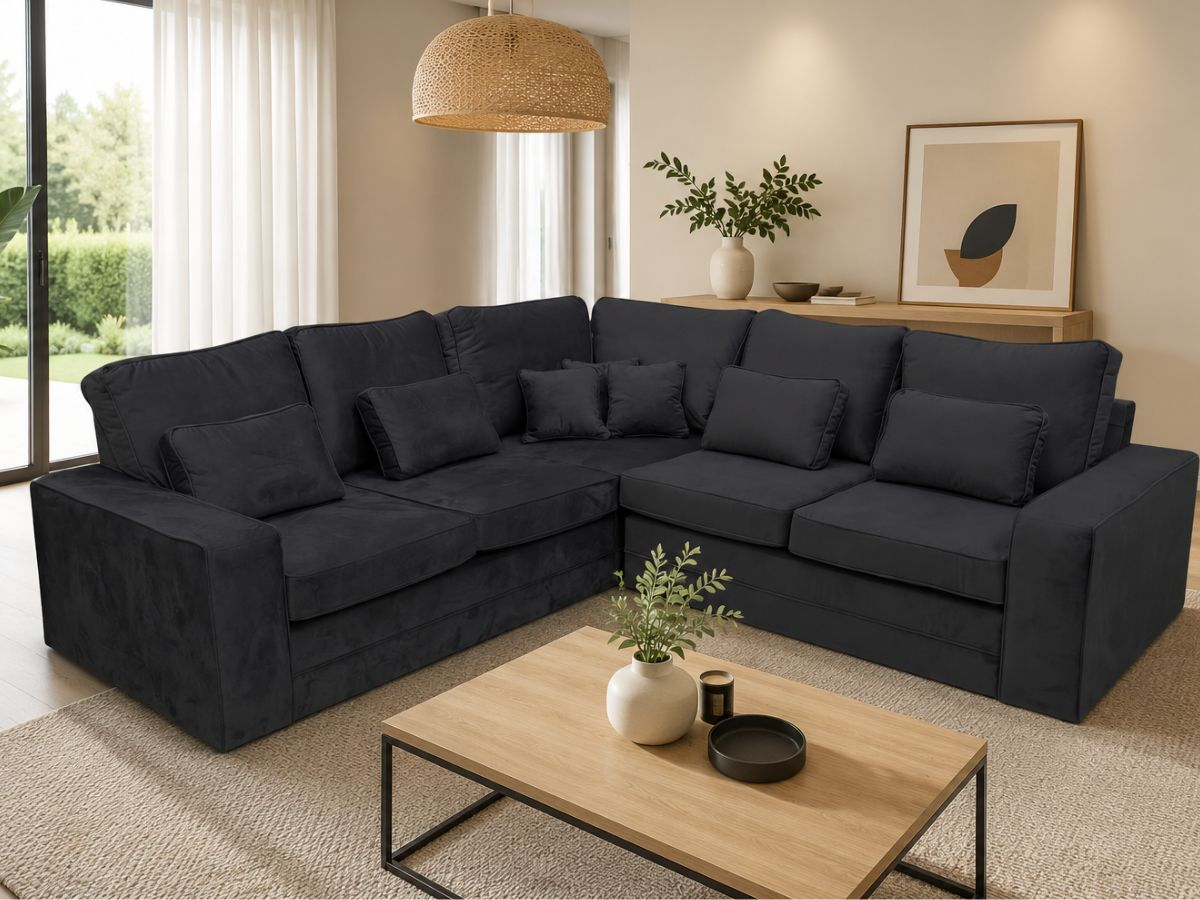Canape d'angle pas cher noir| Meubles UBAUD