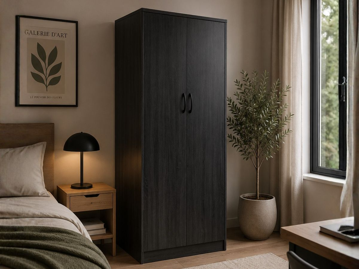 Armoire ELSA 2 portes aspect chêne avec étagères | PROCONFORT