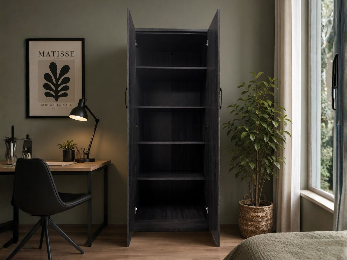 Armoire ELSA 2 portes aspect chêne avec étagères | PROCONFORT