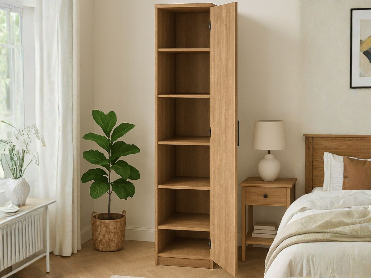 Armoire 1 Porte Elsa chêne avec 5 étagères | PROCONFORT