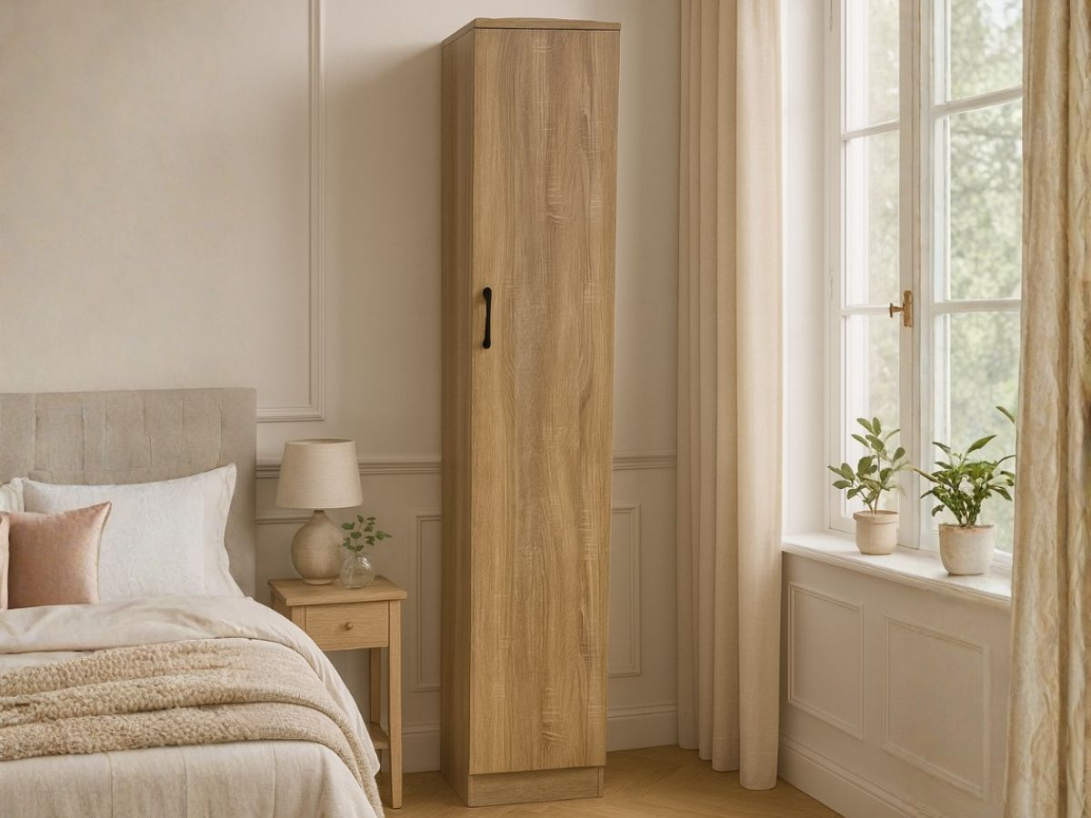 Armoire 1 Porte Elsa Noir avec 5 étagères | PROCONFORT