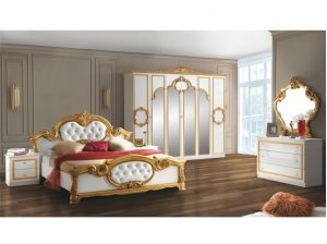 Ensemble 2 chevets et Lit Barocco 160 noir brillant et or pas cher | Meubles Ubaud