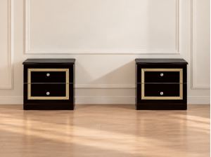 Ensemble 2 chevets et Lit Barocco 160 noir brillant et or pas cher | Meubles Ubaud