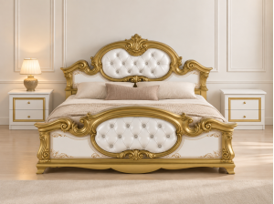 Ensemble 2 chevets et Lit Barocco 160 noir brillant et or pas cher | Meubles Ubaud
