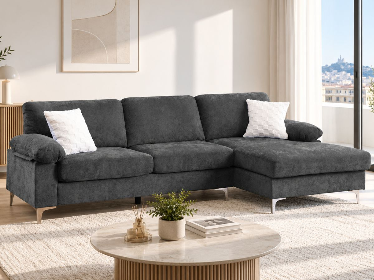 Canapé d'angle AXELLE gris déhoussable | PROCONFORT
