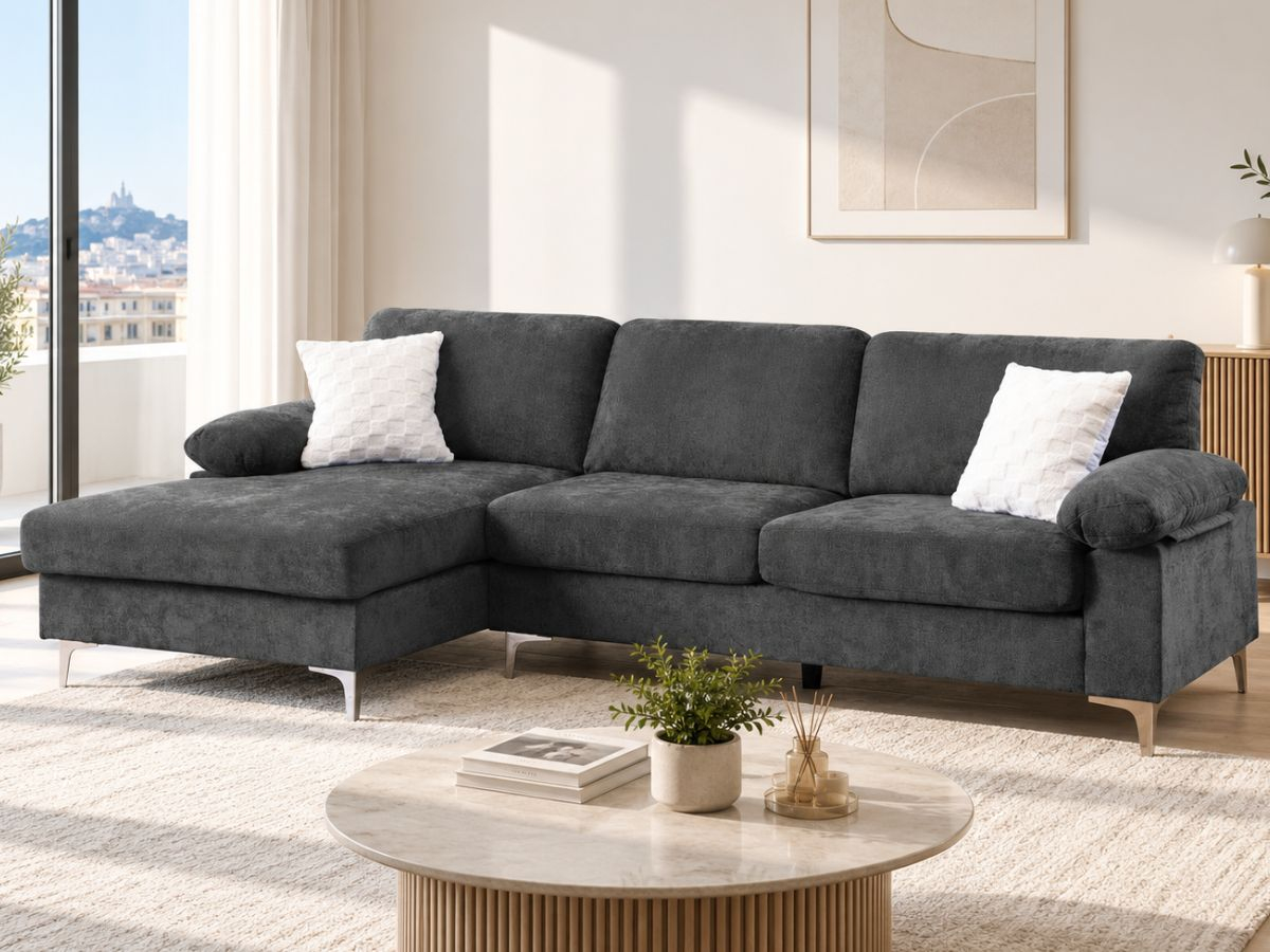 Canapé d'angle AXELLE gris déhoussable | PROCONFORT