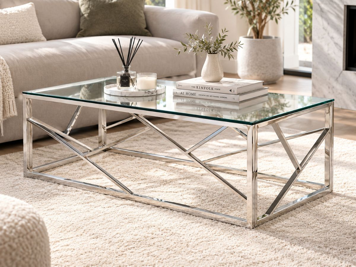 Table basse PARIS chromée en verre trempé et métal | PROCONFORT