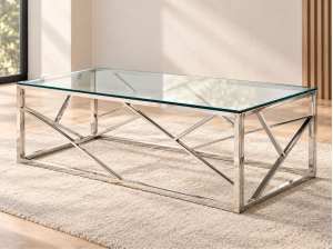 Table basse PARIS chromée en verre trempé et métal | PROCONFORT