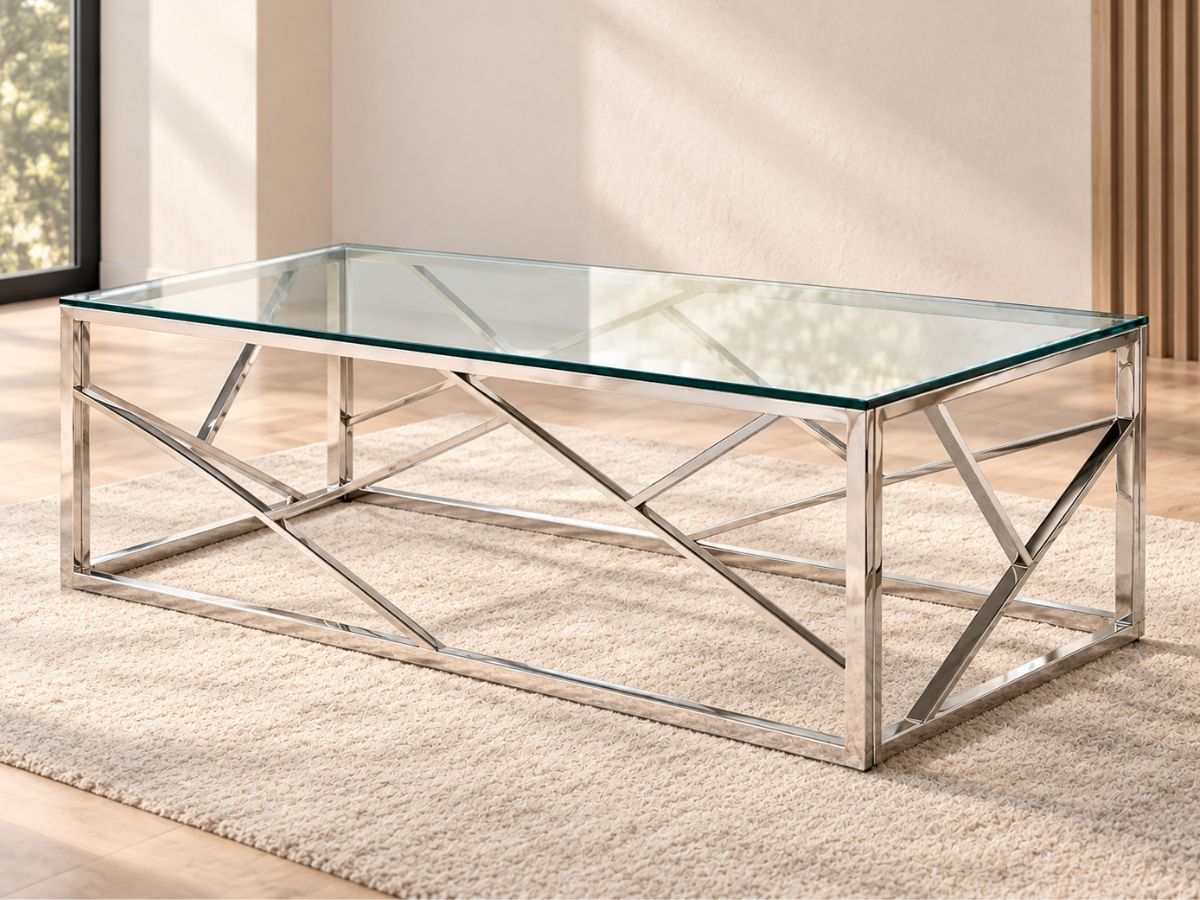 Table basse PARIS chromée en verre trempé et métal | PROCONFORT