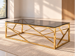 Table basse PARIS Or en verre trempé noir et métal | PROCONFORT