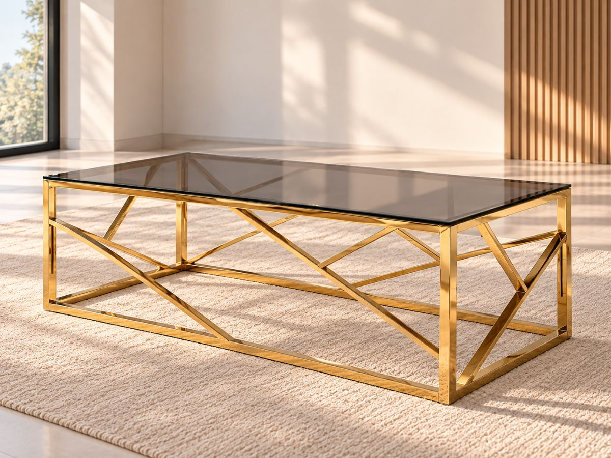 Table basse PARIS Or en verre trempé noir et métal | PROCONFORT