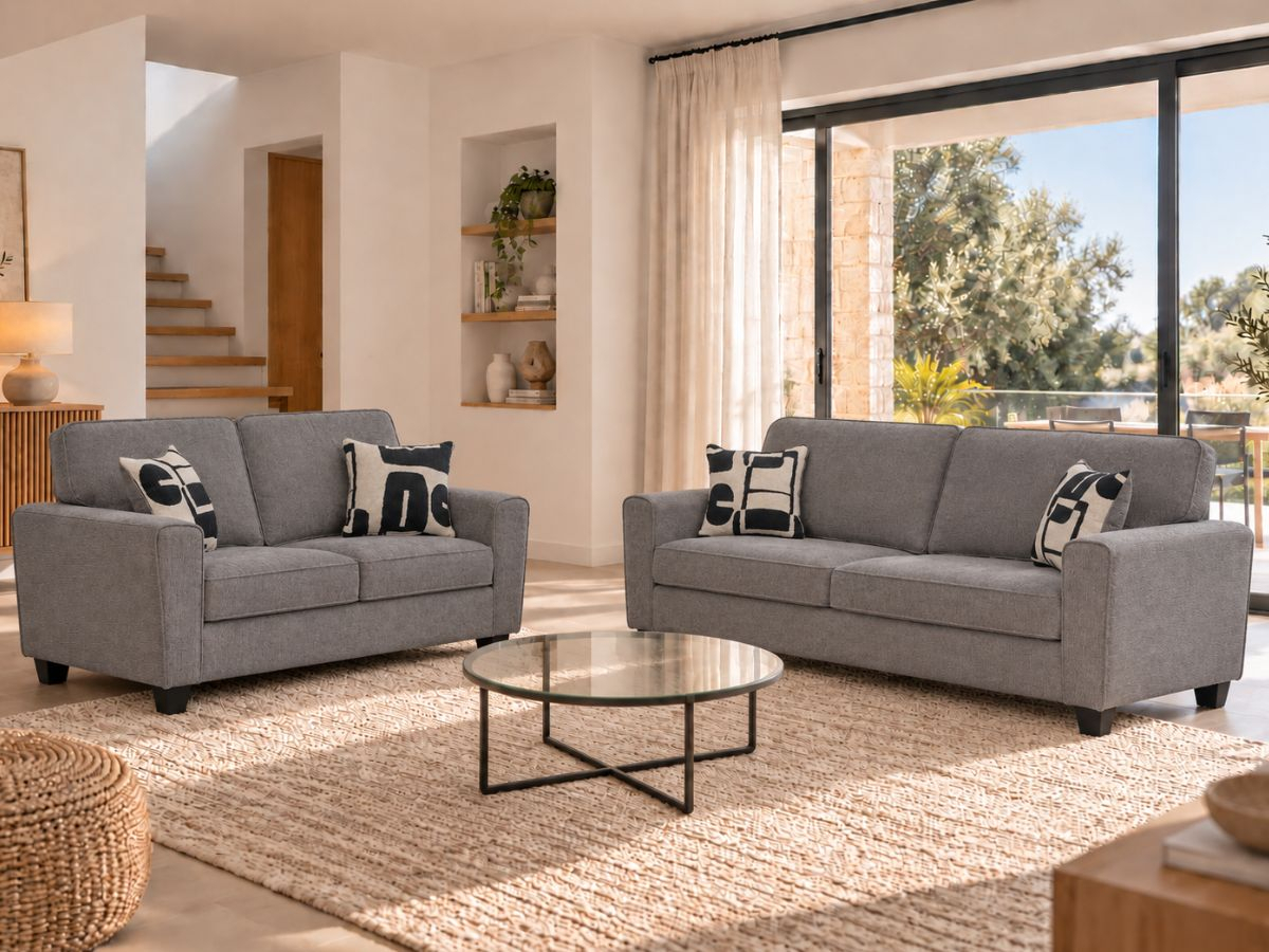 Ensemble de canapés AMELIA gris en tissu 2 + 3 places | PROCONFORT