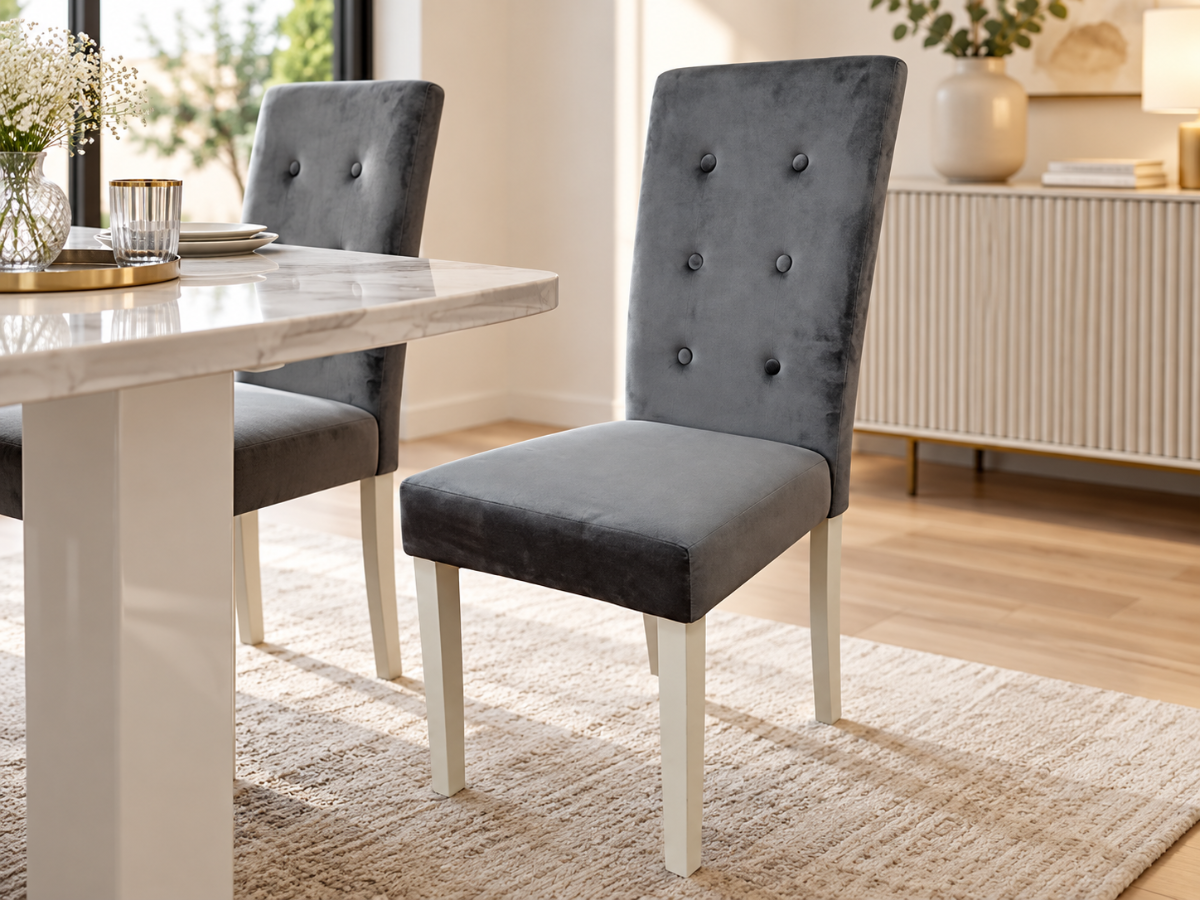 Chaise lea Gris en velours pas chere | Meubles Ubaud