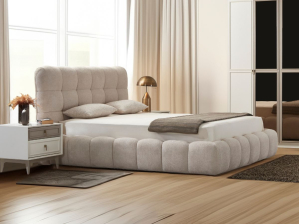 Ensemble sommier coffre Bubble LUNA avec tête de lit beige | PROCONFORT